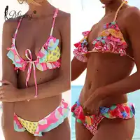 Miyouj Sexy Rüschen Bikini Floral Push Up Badeanzug Frauen Lace Up Bademode String Badeanzug Monokini Biquini Welle Bikini Set XL