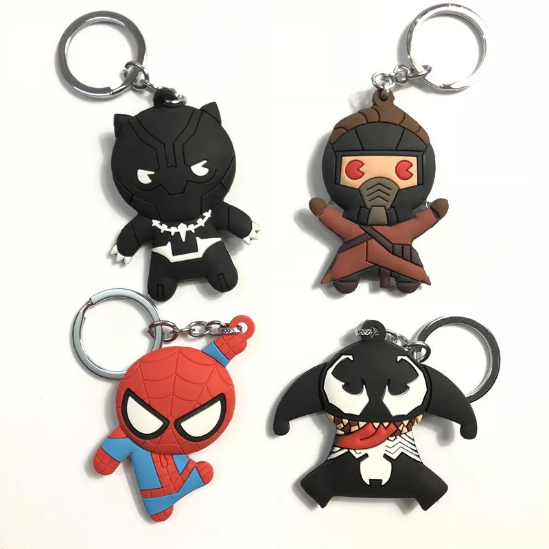 

cartoon pvc Key Ring two-sided Figurine Black Panther Pendant toys Hero return SpiderMan keychain Venom action Figure keychain