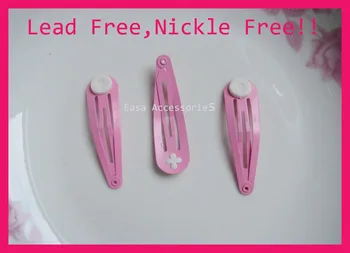 

50PCS Hot Pink 5.0cm round head tear drop plain Metal Snap Clip with pads at nickle free and lead free,hairpins for handmade