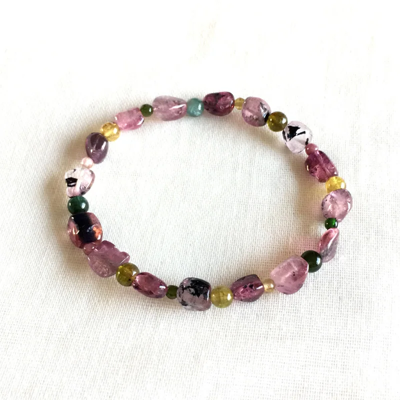 

Brazil Natural Genuine Colorful Purple Pink Red Tourmaline Multi-color Bracelet Nugget Round beads 6x8mm 05160