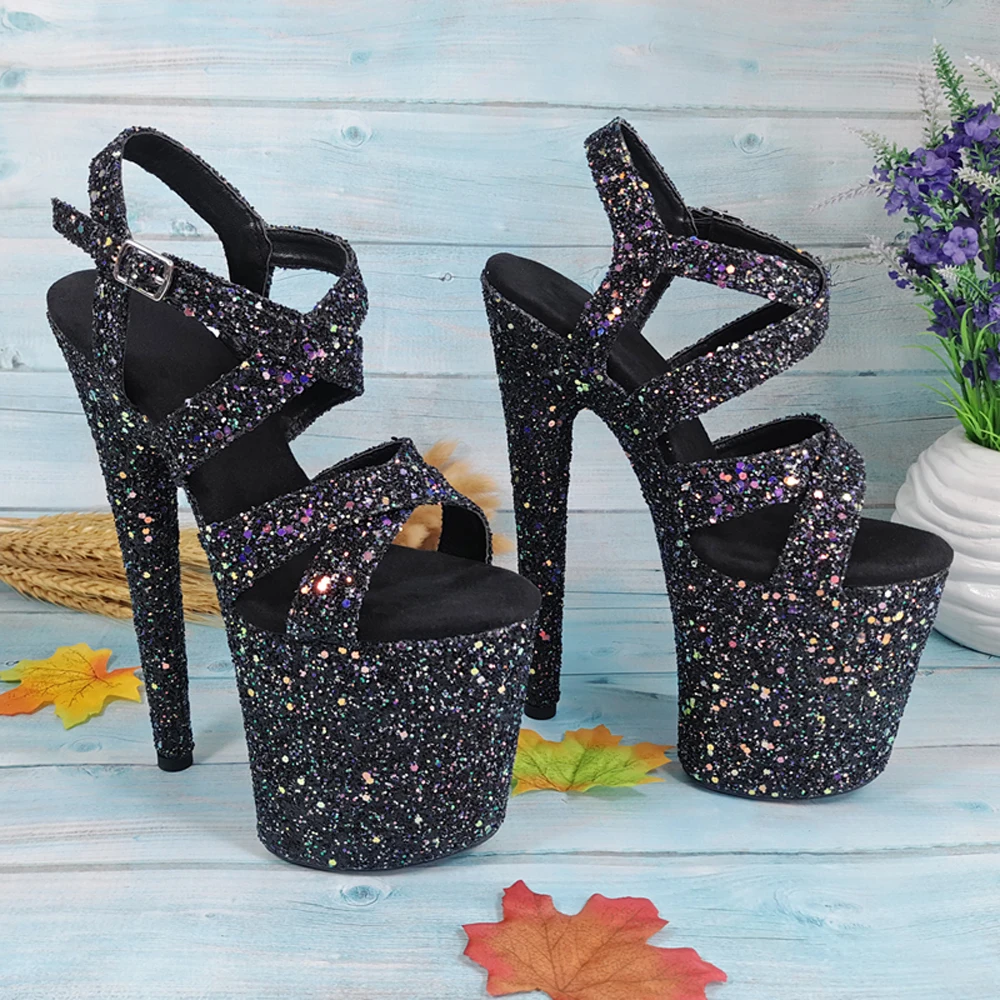 Leecabe/ дизайн; блестящие босоножки для танцев на шесте на каблуке 20 см; женская обувь; обувь для танцев на шесте на платформе и высоком каблуке; цвет синий, черный