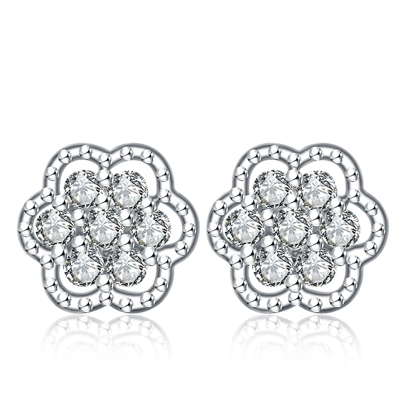 

Genuine Silver 925 Earrings Flower Design Zircon Diamond Earrings Stud Original Jewelry Wedding Wholesale Earrings Stud Female