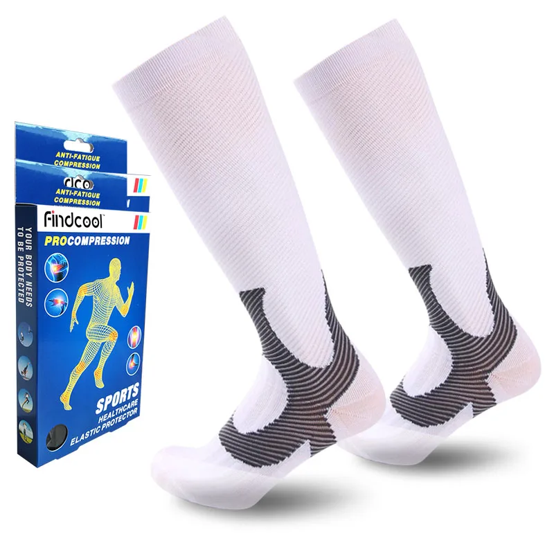 Средней плотности Сжатие колено высокие носки для мужчин быстросохнущие высокое качество теленок поддержка 8813B - Цвет: White