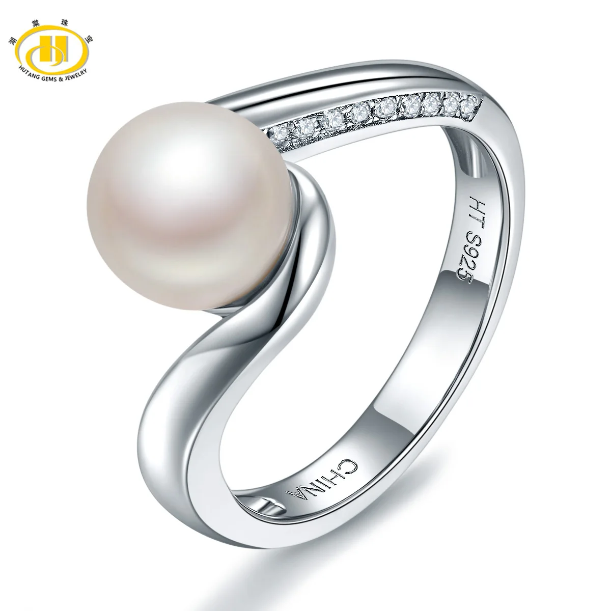 

Hutang Real Freshwater Pearl Ring Solid 925 Sterling Silver Rhodium Plated Fine Jewelry Rings for Women Wedding Gift 2017