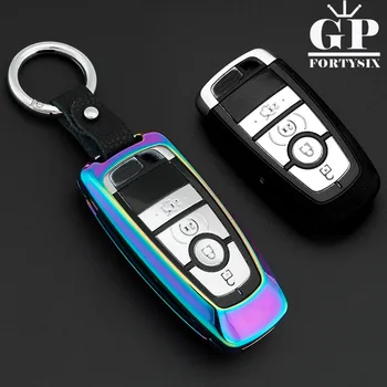 

Zinc Alloy Leather wallet remote Key Cover Case fob shell holder protector For Ford Mondeo 2017 4buttons car remote keychain
