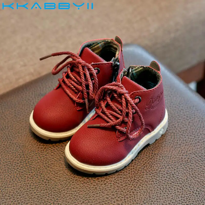 

KAKABBYII New Autumn Children PU Shoes Boys Girls Children Boot Winter England Retro Martin Boots Kids Solid Boots