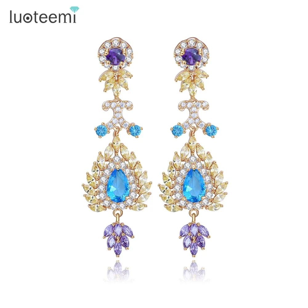 LUOTEEMI, Европейский и американский стиль, модные богемные Длинные Роскошные серьги для женщин, 2 цвета, кубический цирконий, высокое качество, Brincos