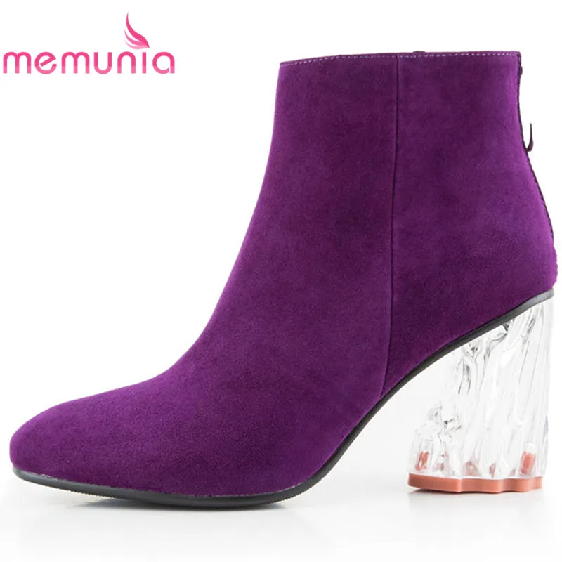 

MEMUNIA 2018 top quality suede leather ankle boots women simple zip autumn winter boots high heels shoes woman solid colors