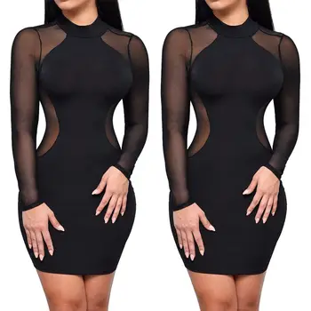 

arrival Women Lady Dresses Clothing Bandage Bodycon Transparent Long Sleeve Brief Sexy Party Women Mini Dress
