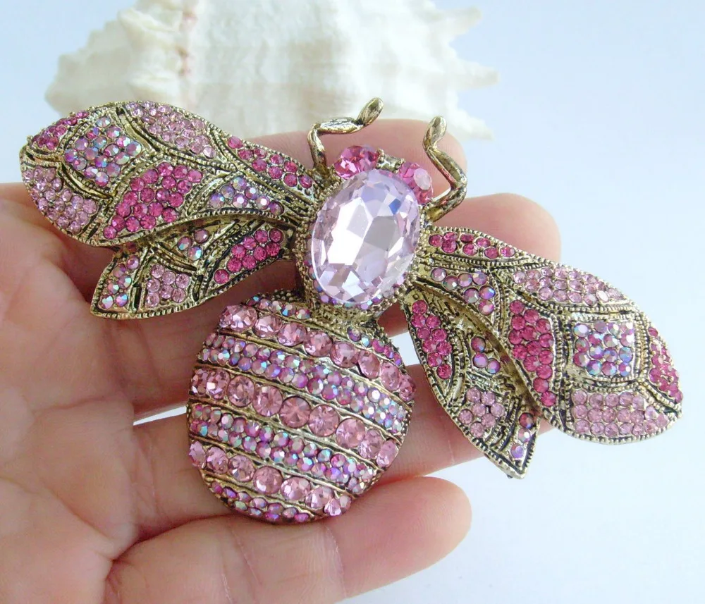 

Beautiful 3.94" Pink Rhinestone Crystal Animal Honeybee Bee Brooch Pin Pendant SMT06608C6