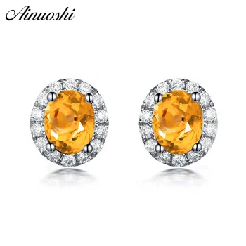 

AINUOSHI Natural Citrine Halo Earring 4ct Oval Cut Gemstone Fine Engagement Party Women Jewelry 925 Sterling Silver Stud Earring