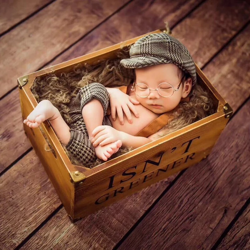 Overalls Pants and Hat Set Accessories for Newborn Photography Props Plaid Costume Infant Baby Boy Little Gentleman Outfit
