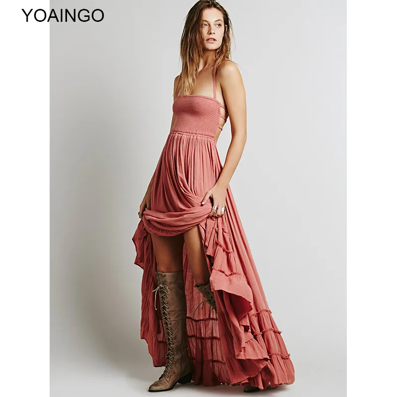Yoaingo 2017 пляж dress sexy boho чешские люди праздник лето спинки хлопок женщины party hippie chic