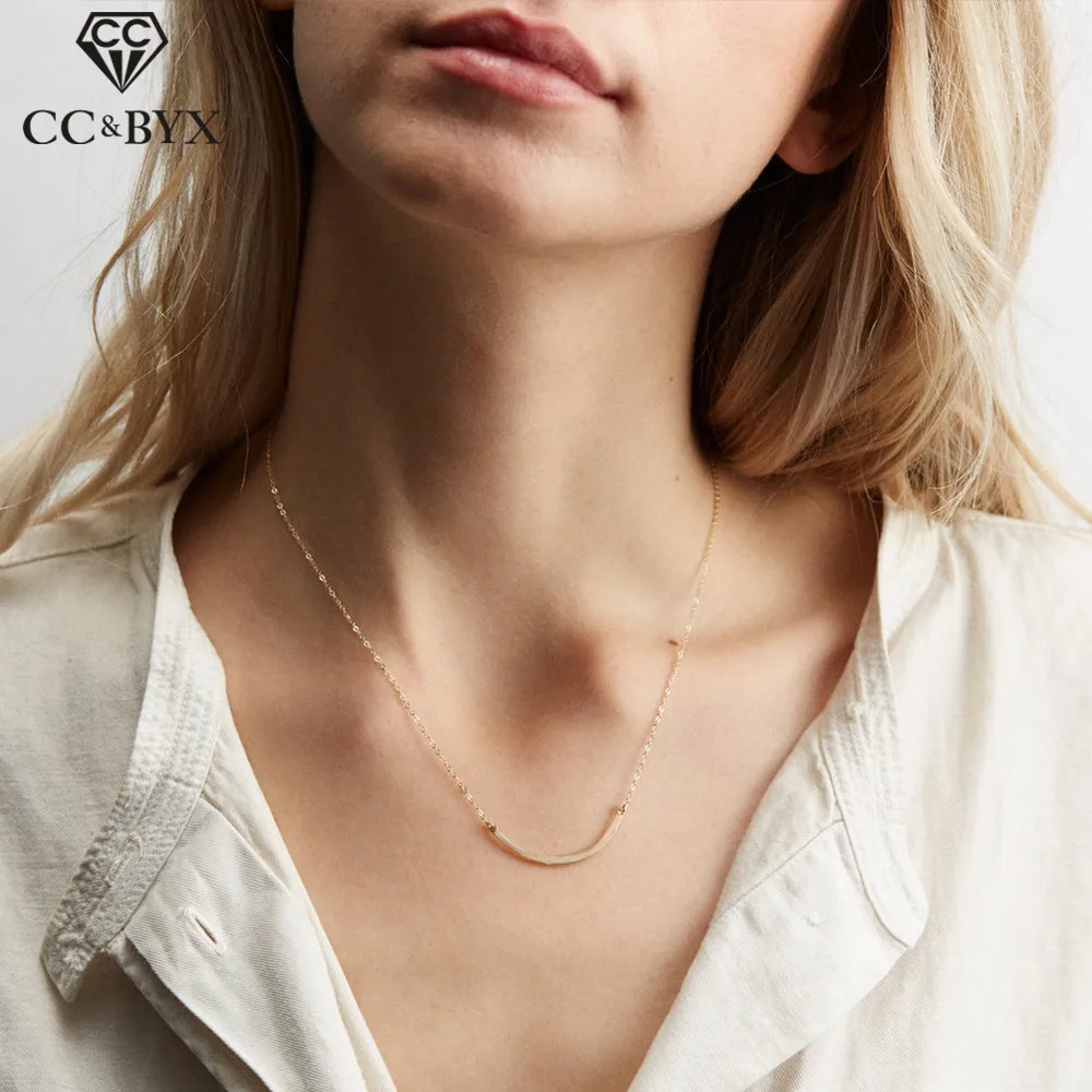 

CC Stainless Steel Choker Necklace For Women Arc Shape Pendant Gold Silver Color Necklaces Fine Jewelry OL Office Style YX15771