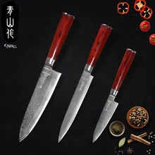 

QING 3pcs Kitchen Knives Set Traditional Forged Processing Damascus Knives 5", 8", 8" Color Wood Handle Very Sharp Kitchen Tools
