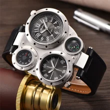 Oulm уникальные спортивные мужские часы лучший бренд класса люкс 2 часовых пояса кварцевые часы Декоративный термометр и компас мужские наручные часы