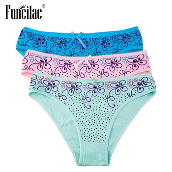 

FUNCILAC Briefs For Women Sexy Floral Print Underwear Modis Knickers Seamless Panties Cotton Ladies Bikini Lingerie 3 pcs/set