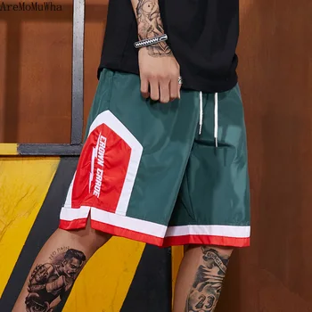 

AreMoMuWha Summer new trend printing shorts contrast color stitching hip hop men's five short students' short sports basketball