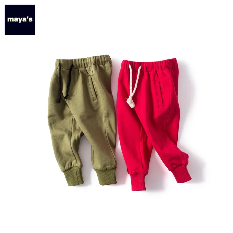 Mayas/модные хлопковые красные осенние штаны для мальчиков мягкие теплые зимние армейские зеленые штаны для девочек Базовая Новая Винтажная домашняя одежда для малышей, 81263