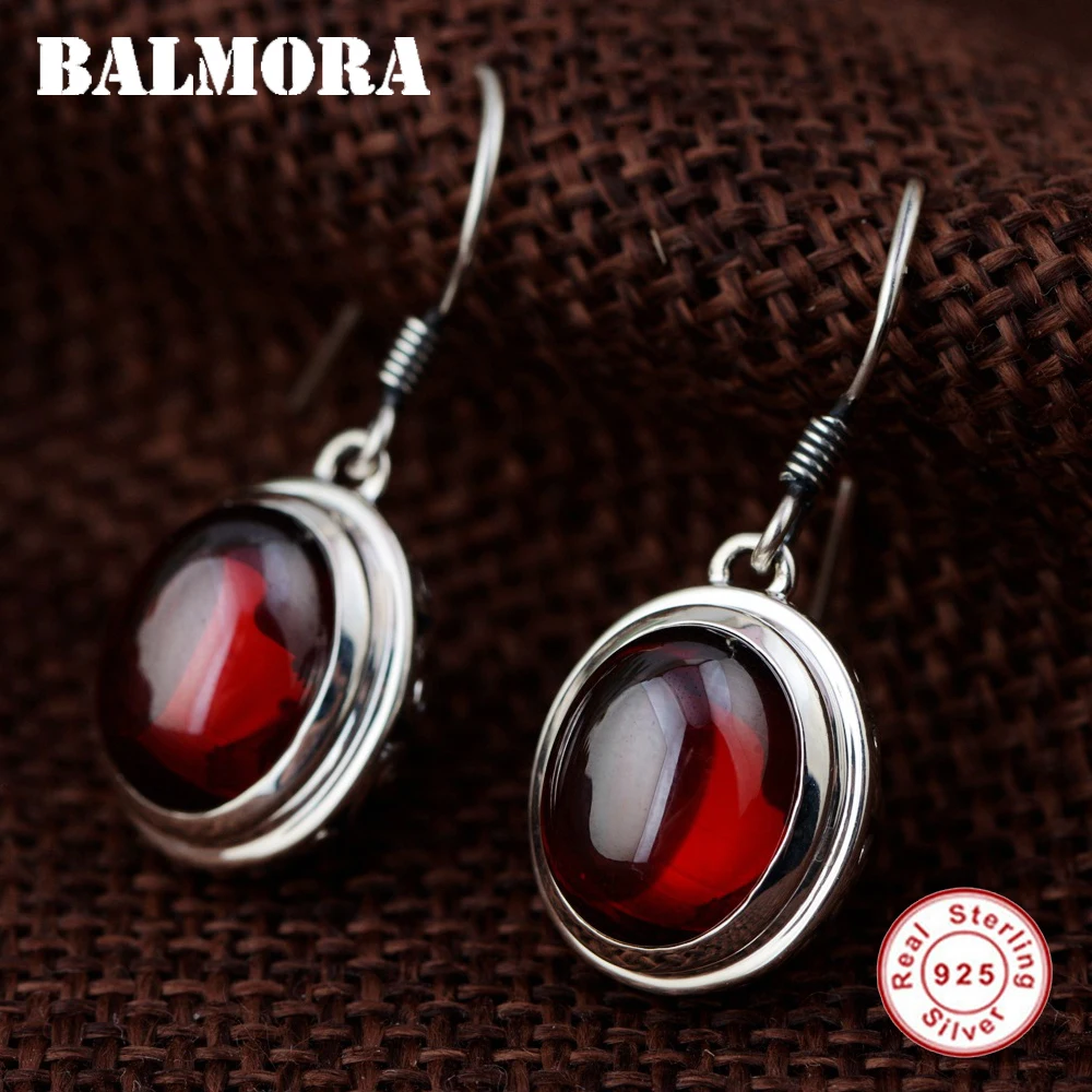 

BALMORA 925 Sterling Silver Red Zircon Oval Earrings for Women Mother Lover Gift Retro Earrings Fashion Jewelry Brincos HSJ30038