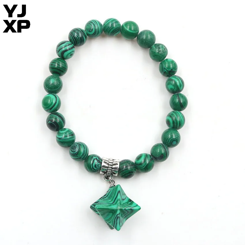 YJXP Ethnic Malachite Stone Round Beads Merkaba Star Bracelet Energy Merkabah Bracelets Trendy Female Lucky Charms Jewelry | Украшения и