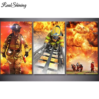

REALSHINING 3pcs Multi-picture Diamond Painting Full Square Firefighters Firefighing Diy Diamond Mosaic Embroidery FS1867