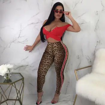 

Women Casual High Waist Slim Skinny Pants Ladies Stretch Leopard Pencil Trousers