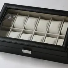 Мода 12 Сетка деревянная структура из искусственной кожи; цвет черный, коричневый коробка для часов подарочный контейнер коробка Z004