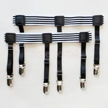 

Men's Shirt Stay Holders Elastic Garters Belt with Locking Clamps Stripe