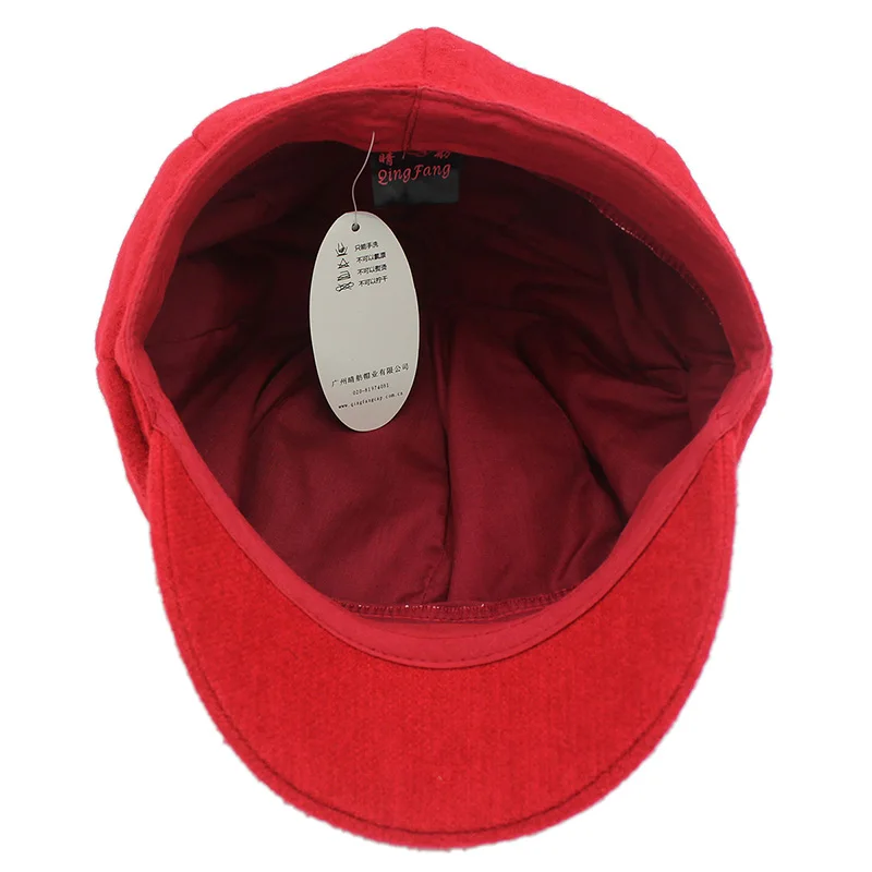 Outfly Lady Woolen Octagon Cap Autumn and Winter Fashion Painter Hat Red Dome Pumpkin Cap