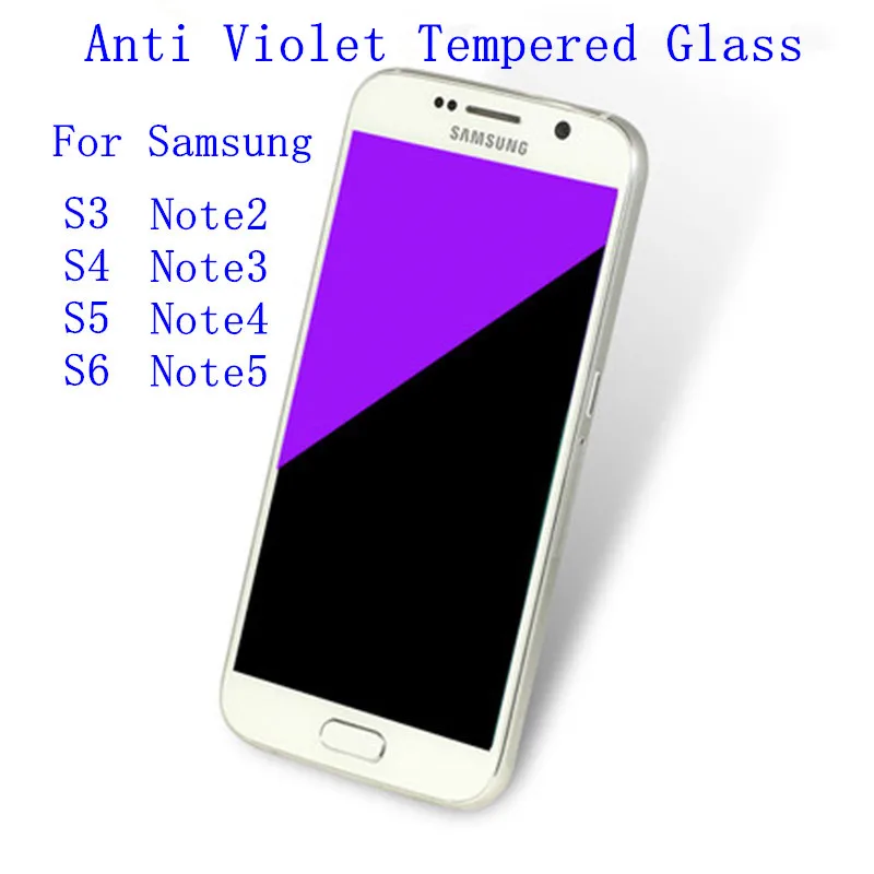 Анти-Фиолетовый Свет Закаленное стекло пленка для Samsung galaxy S4 S5 S6 Note2 Note3 Note4 Note5 7 |
