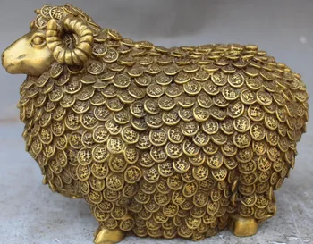 

yy ymy wang6710640++Chinese Bronze Brass Auspicious 100 Fu zodiac Animal Sheep Goat Ram Statue