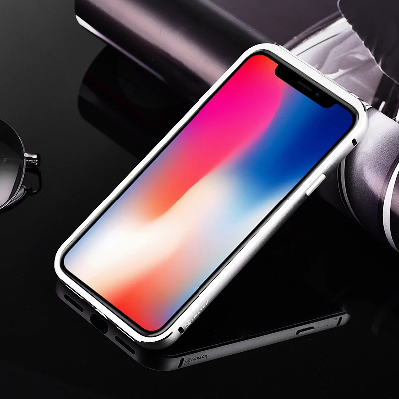 iMatch Aviation Aluminum Alloy Metal Bumper Tempered Glass Back Cover Case for Apple iPhone X