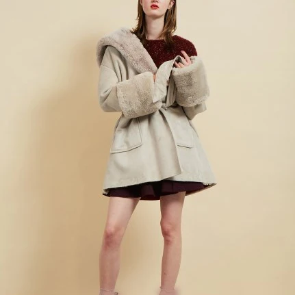 2018 Winter Women Wool Blends Coat Casual Ladies Pocket Belt Big Fur Collar Coat Fashion Solid Blends Coat Streetwear