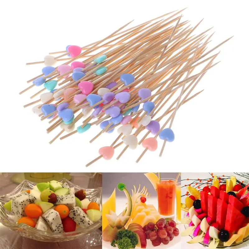 

100pcs 12cm Heart Shape Food Picks Dessert Buffet Fruit Salad Fork Cake Muffin Party Vegetable Sticks Cocktail Toothpicks
