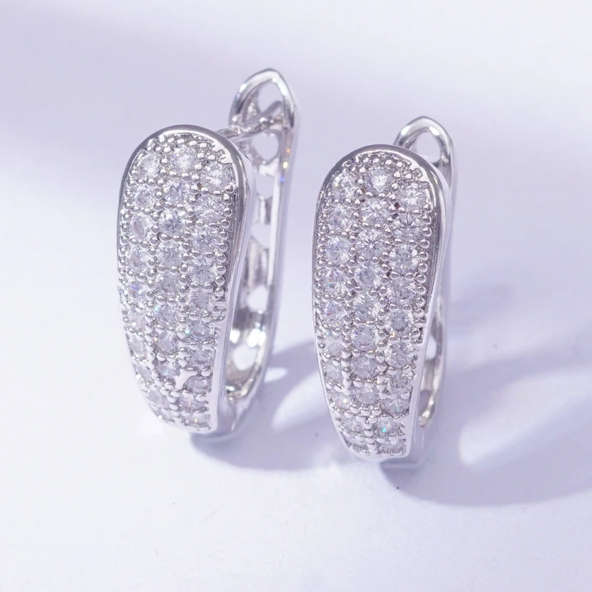 

2019 New Geometric Elegant Hoop Earrings for Women White Gold Filled Pave Cubic Zirconia Fashion Jewelry Gift Dropshipping