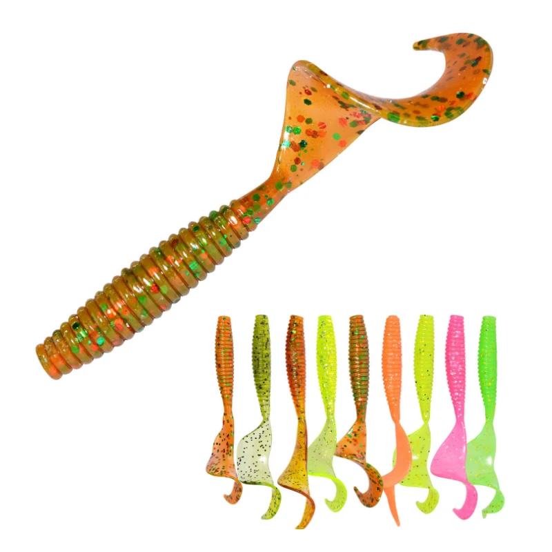 

10 Pcs/bag 7cm 2g Screw Curly Tail Soft Wobbler Jigging With Salt Smell Capuchin Maggots Fishing Lure Silicone
