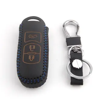 

For 3 Buttons Mazda 3 5 6 CX-5 Leather Smart Remote Key Holder Cover Case with keychain keyring