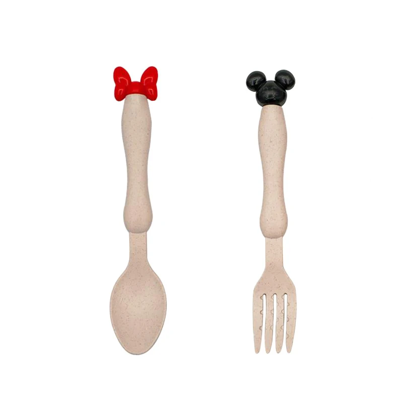 Beige SpoonFork Детская миска+ ложка+ вилка, посуда для кормления, без бисфенола, мультяшный медведь, детская посуда, детский набор посуды для еды, анти-Горячая тренировочная тарелка - Цвет: Beige SpoonFork