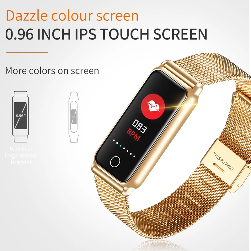 

EXRIZU Fitness Smart Bracelet Steel Wristbands Touch Color Screen Waterproof Heart Rate Blood Pressure Oxygen for Android iOS