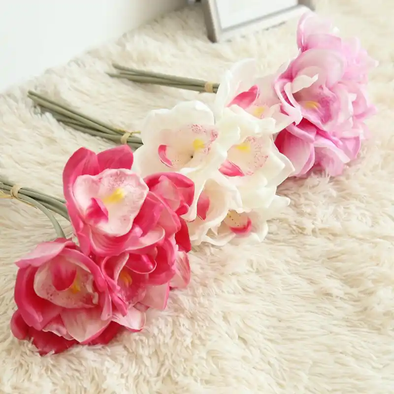 6 бутоны реалистичные искусственные орхидеи PU Cymbidium Magnolias букет поддельные цветы