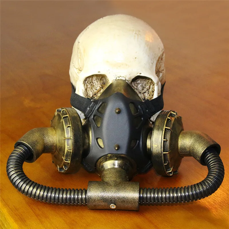 Koop Nieuwe Dubbele Stoom Punk Masker Steampunk Masker Gasmaskers Daft Punk Mighty Metalen Klinknagel Respirator Goggles Vintage Bril Land Retro