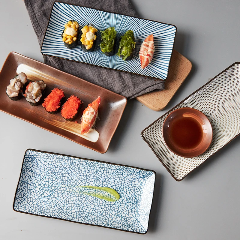 

9.8 inch Japanese Style Dinner Plate Ceramic Sushi Plate Fish Dinner Dishes Rectangle Household Dinnerware