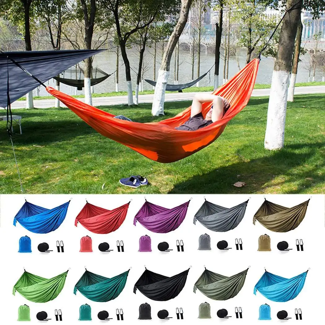 

Portable Outdoor Camping Adult Double Hammock 210T Nylon Indoor Casual Swing Hunting Sleeping Bed + 2 Straps 2 Carabiner