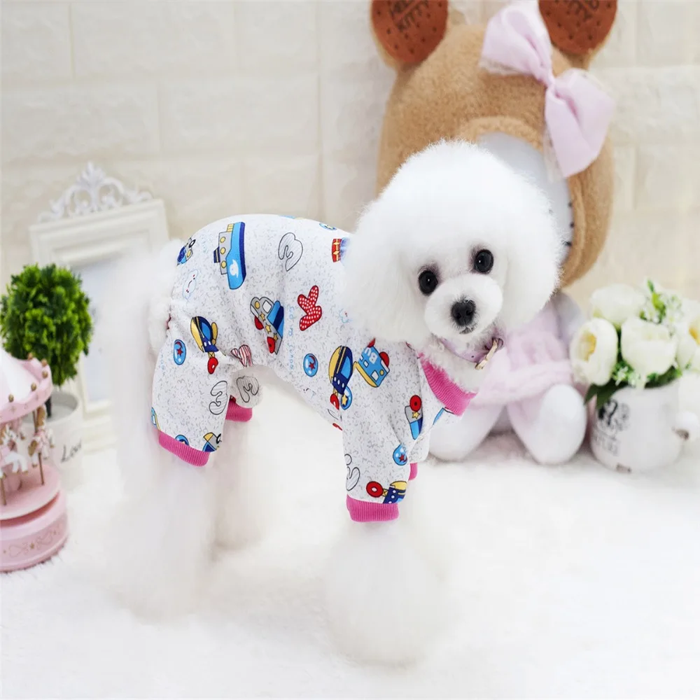 

New Thickness Four Legs Pet Dogs Home Coat With Car Pattern Small Puppy Dogs Clothing Size From S To XXL