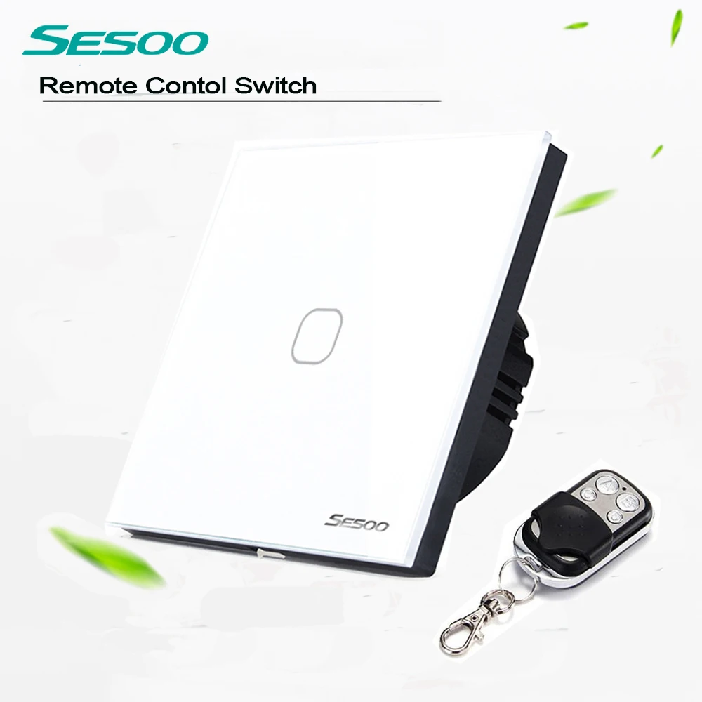 SESOO EU UK Standard 1 Gang 1 Way RF433 Remote Control Touch Wall Switch Wireless Remote