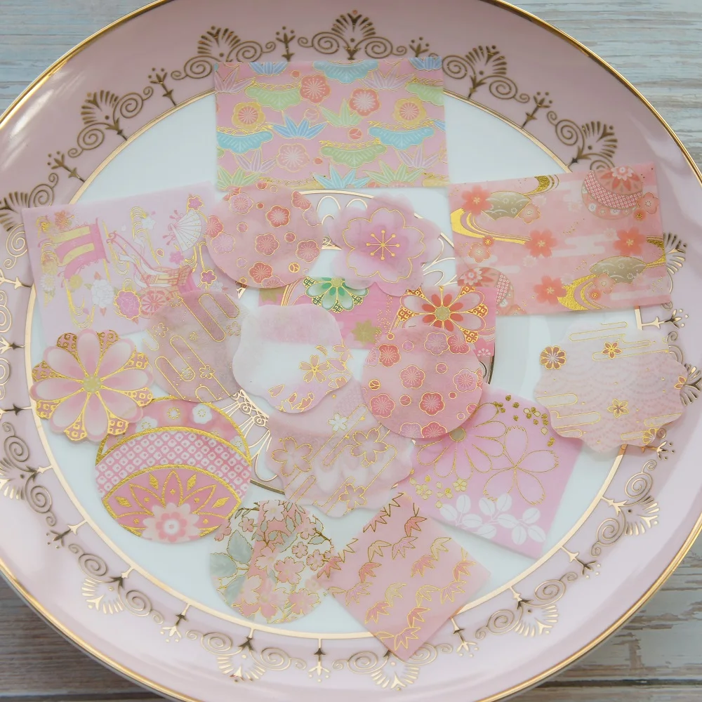 

43pcs gold Pink flower country Patterns Paper Sticker Scrapbooking DIY Gift Packing Label Decoration Tag