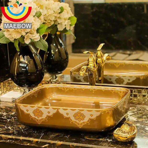 Antique Brass Like Rectangular Countertop Ceramic Bathroom Sink Wash Basin | Обустройство дома