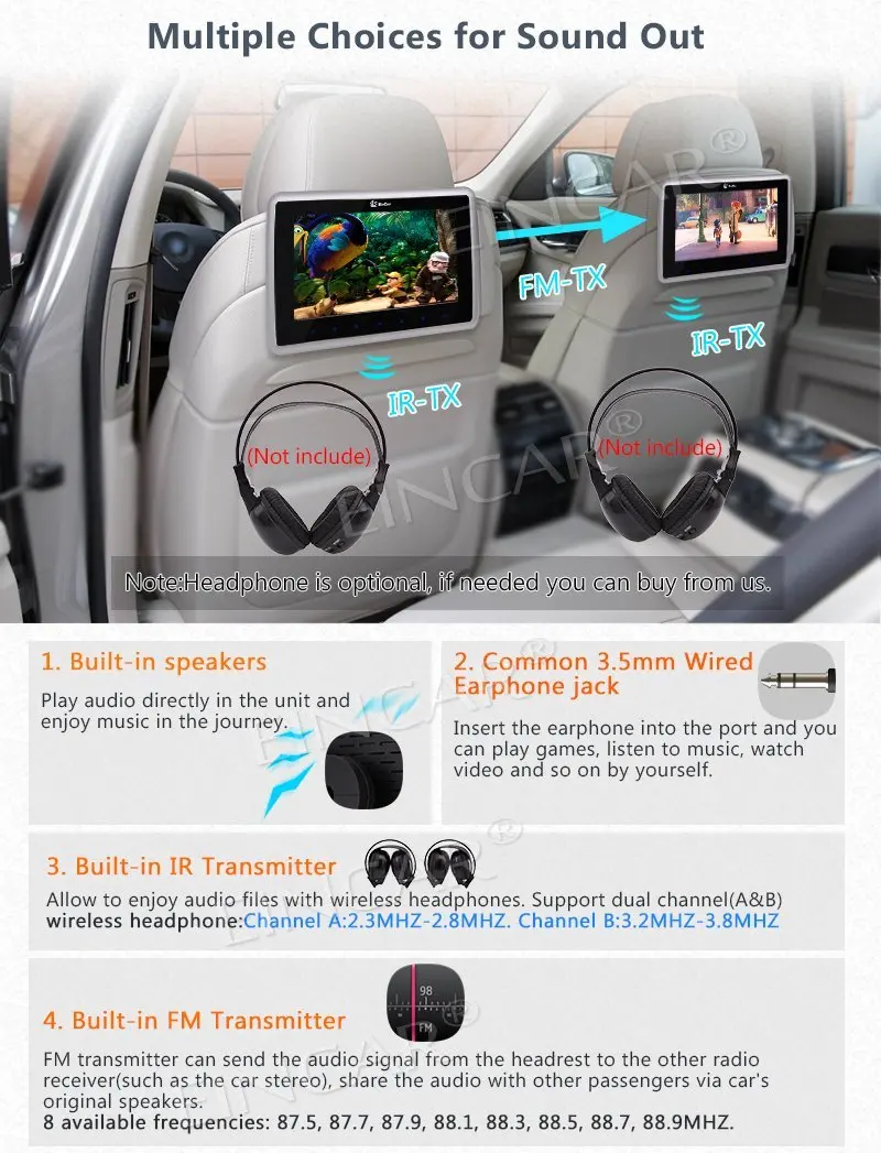 Flash Deal Pair of 10.1" Headrests DVD Player HD 1024*600 Resolution Screen Car Monitor CD DVD 1080P Video Player USB/SD AV input/output 3