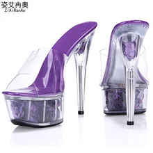 Big Size Summer Style Sandals Nightclub Sexy Women Pumps 5 CM Flower Platform Shoes Woman Transparent Crystal 15 CM High Heels